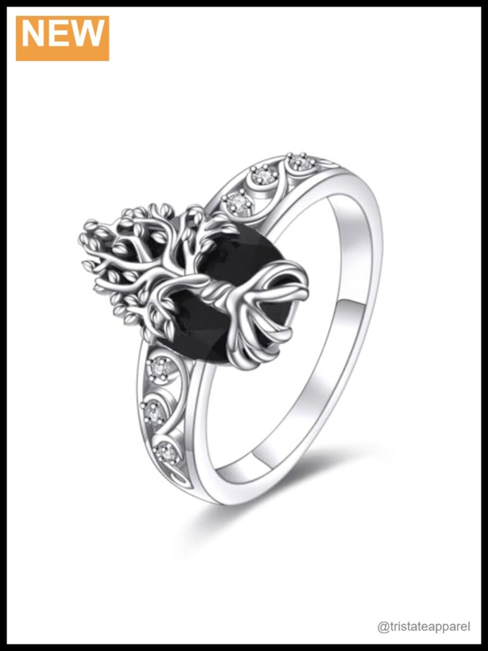 Black Tourmaline Tree of Life Ring 925 Sterling Silver Size 10